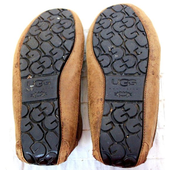 Ugg House Slippers Boat Style Sherpa Fur Lined Mens Rubber Soles sz 8 Brown - Picture 10 of 11